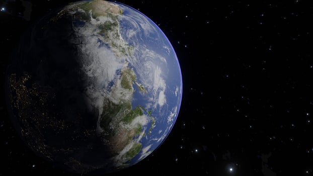 Stunning 3D design featuring Earth in incredible detail, surrounded by twinkling stars. Perfect for backgrounds and design elements. photo