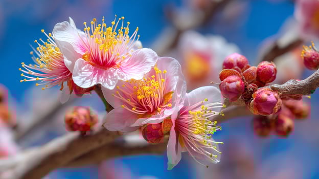 Tree branch photo with glowing flower and soft blur