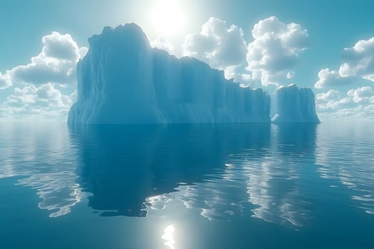 Majestic Icebergs Under a Bright Sun with Reflective Ocean Horizon photo