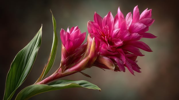 Closeup of Vibrant Pink Flowers with Dew Drops photo