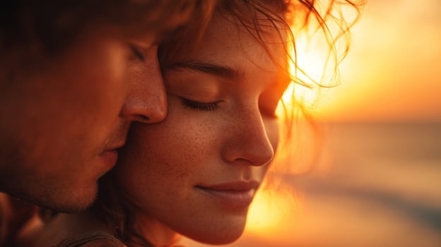 Close Up Romantic Couple at Sunset Beach photo