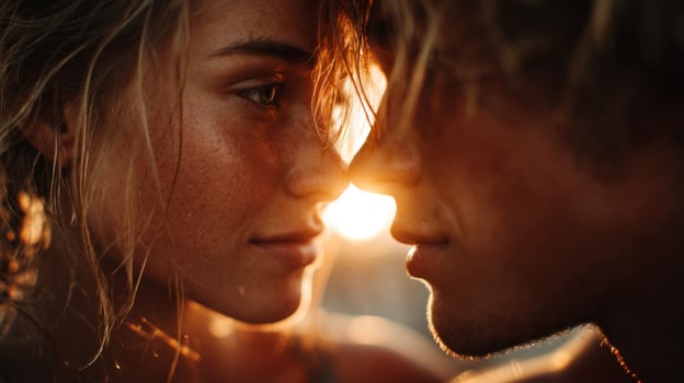 Young Couple at Sunset Romantic Portrait photo