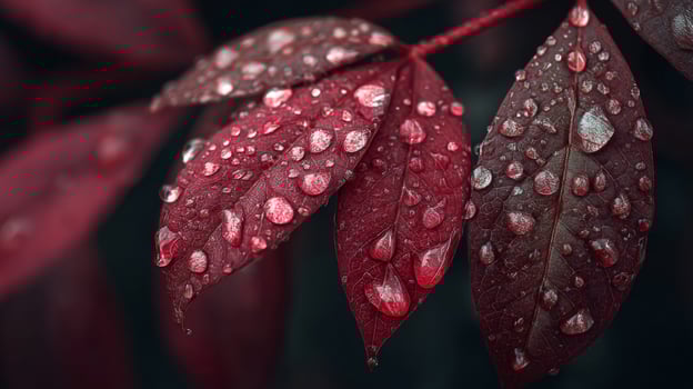 Red Leaves with Water Droplets Close Up photo