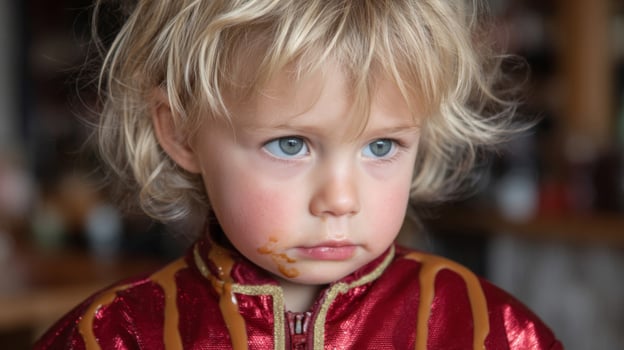 Portrait of a Toddler with Messy Blond Hair and Blue Eyes photo