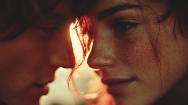 Close-Up Portrait of a Young Couple at Sunset photo
