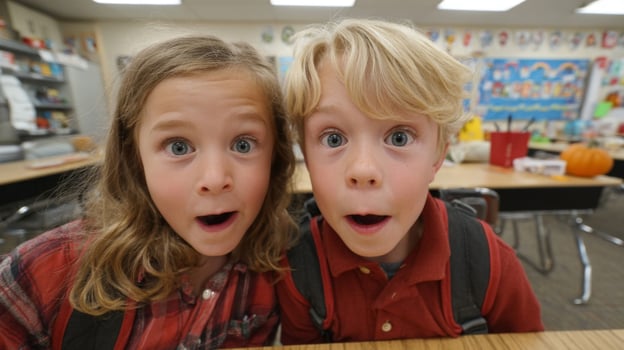 Surprised Children in Classroom photo