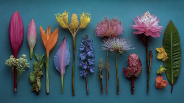 Colorful Floral Arrangement on Teal Background photo