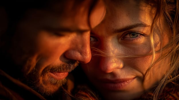 Close-Up Portrait of a Couple at Sunset photo