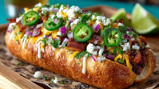 Loaded Hot Dog with Bacon Jalapeno Cheese and Cilantro photo