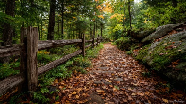 Forest Path with Wooden Fence photo