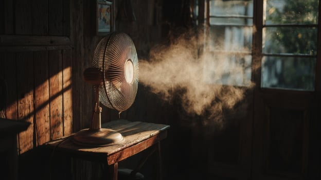 Vintage Fan in Dusty Room with Sunlight photo