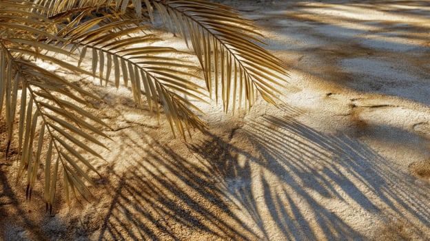 Golden Palm Fronds Casting Shadows On Dry Ground photo