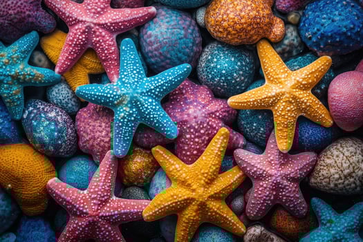Colorful starfish forming a beautiful marine background photo