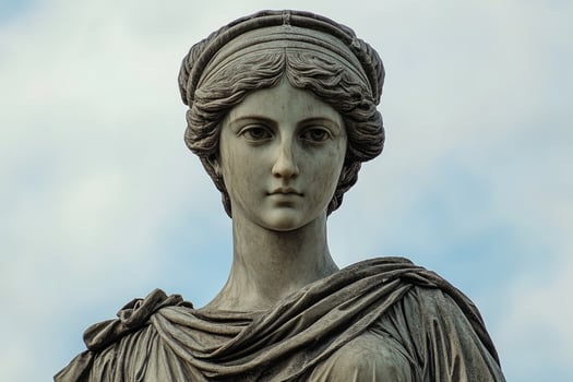 Ancient roman statue wearing a stola and headband conveys wisdom and strength photo