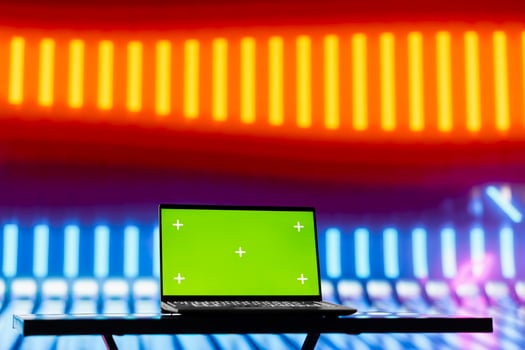 Empty neon scene blending cyber vibes with retro futuristic glow near copy space, making it ideal for creative mockup concepts or urban street style digital backgrounds. Minimalism. photo