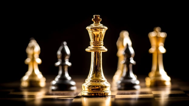 Gold Chess King Piece on Board Game Competition Strategy Leadership photo