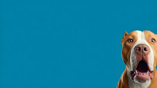 Surprised American Pit Bull Terrier Dog Blue Background Pet Portrait photo