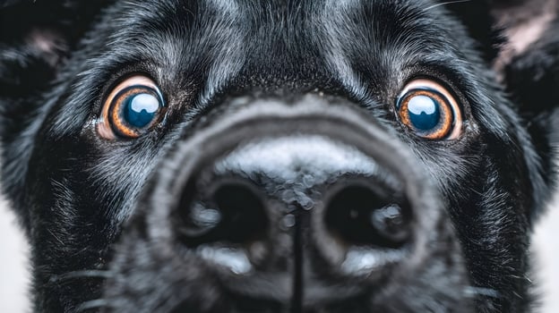 Closeup Black Dog Face Brown Eyes Big Nose Pet Animal photo