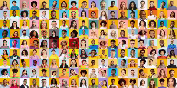 This vibrant collage features diverse individuals from various backgrounds, all smiling and displaying unique styles. Each person adds to the rich tapestry of expression and lifestyle. photo
