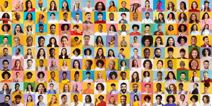A vibrant collection of portraits featuring diverse individuals representing various backgrounds. photo