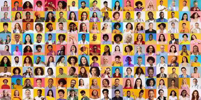 A lively collection of portraits featuring people from various backgrounds, highlighting their unique expressions and lifestyles. This colorful collage represents diversity and unity across cultures. photo