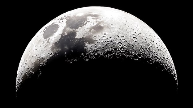 Half Moon Close Up, Detailed Lunar Surface Texture. photo