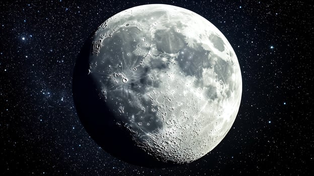 Gibbous Moon in the Starry Night Sky A Detailed Celestial Image. photo