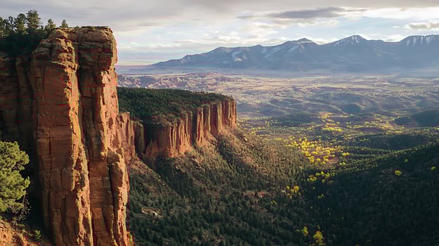 Majestic Cliffside Overlook Panoramic View of Autumnal Mountains and Valley. photo