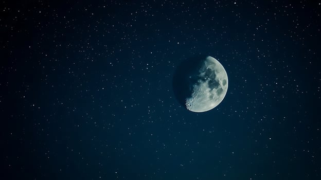 Night Sky with Half Moon and Stars A Celestial Scene. photo