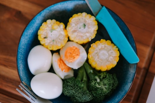 Nutritious and Colorful Meal Prep Bowl Featuring Corn Eggs and Broccoli photo