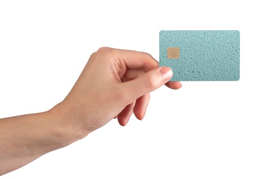 Business commerce payment. Hand holding smart plastic card with chip for credit, debit, loan, photo
