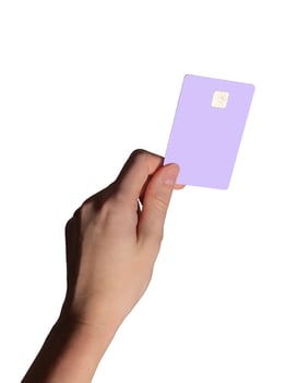 Bank card in hand. Plastic card with chip held for credit, debit, loan, cashback, online shopping, photo
