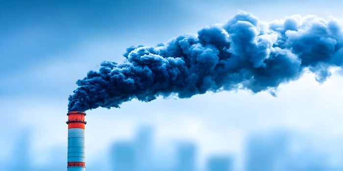 Industrial Smokestack Air Pollution Dark Blue Smoke Clouds photo