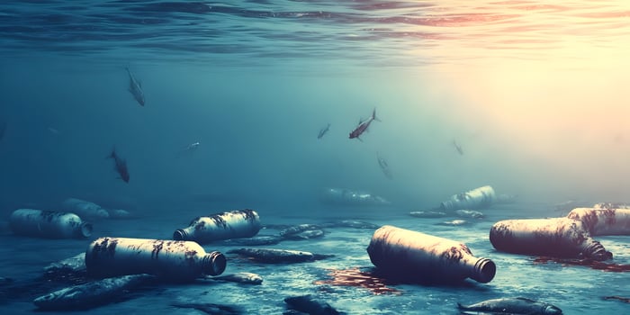 Ocean Pollution Plastic Bottles Fish Underwater Scene photo