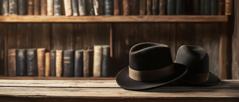Classic hats on a library table photo