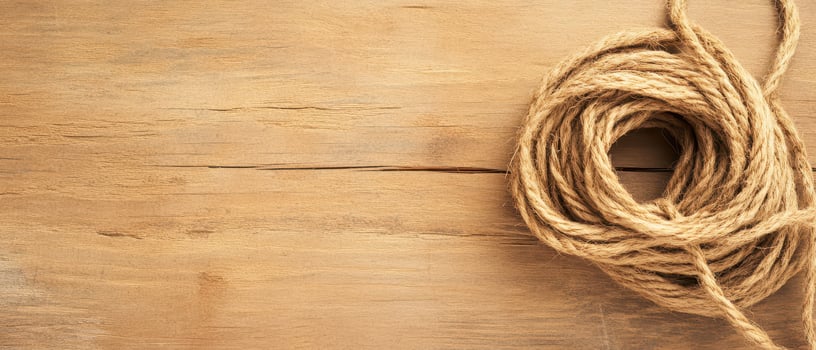 Twisted natural rope on wooden surface near knots photo