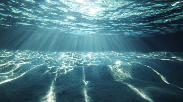 Tranquil Deep Blue Ocean Surface with Sparkling Sunlight and Rippling Effects photo