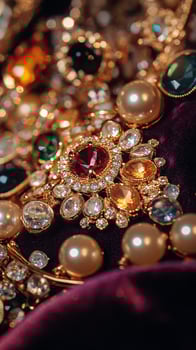 Elegant gold jewelry adorned with sparkling gemstones on rich velvet background photo