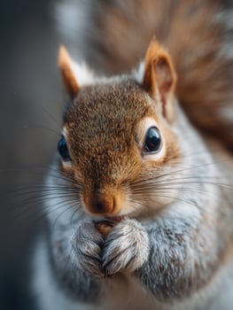 A Bushy Tailed Squirrel Gazes With Interest And A Nut photo