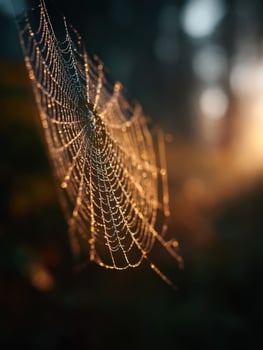 Elaborate Spiderweb Gleams Beautifully When Illuminated photo