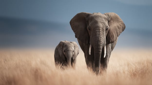 Mighty Elephant Gently Directs Its Small Offspring Forward Carefully photo