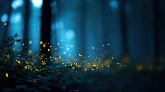Many Fireflies Create Magical Light In Summer Woods photo