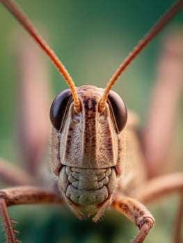 Macro Image Of Green Grasshopper Head And Eyes photo