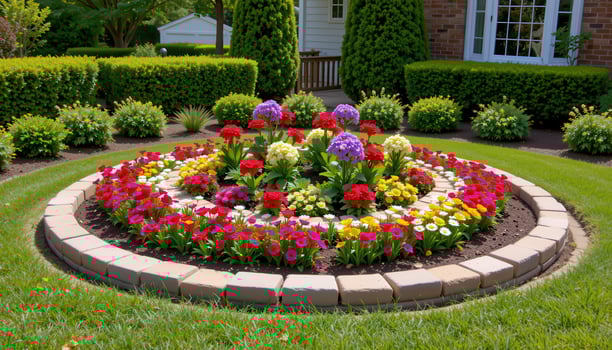 a round flower bed with symmetrical design. photo