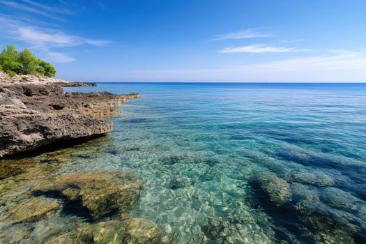 Serene Coastal Landscape with Crystal Clear Water photo