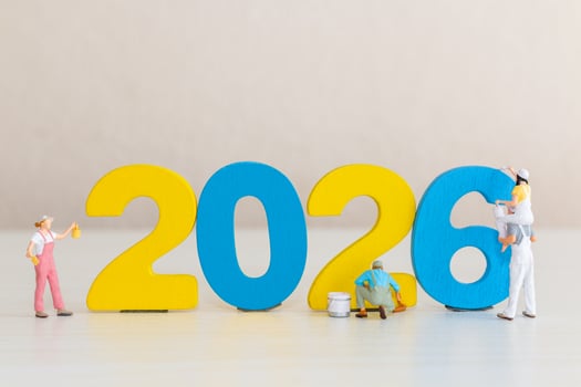 Miniature People Painting Colorful 2026 Numbers , New Year Creative Concept photo