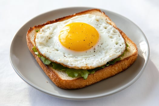 Fried egg on toast with lettuce for breakfast on a plate photo