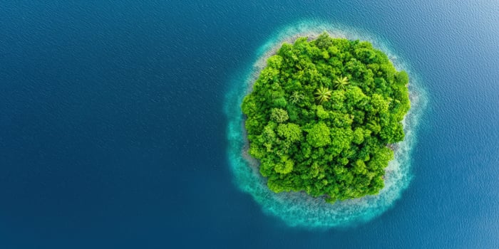 Small island with dense forest stands in the clear ocean waters around it photo