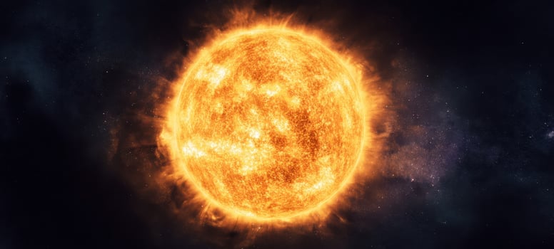 The magnificent sun radiating its brilliance through the vastness of space. photo