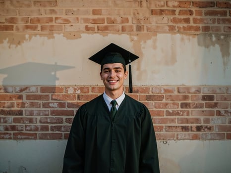 Graduation Portrait. Young Man in Cap and Gown Celebrating Academic Achievement. photo